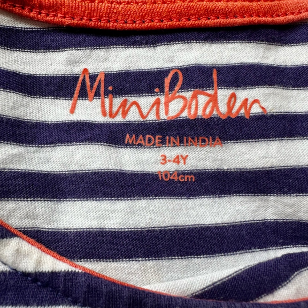 Mini Boden Blue Stripe Bunny Dress Size 3-4 - Picture 3 of 3